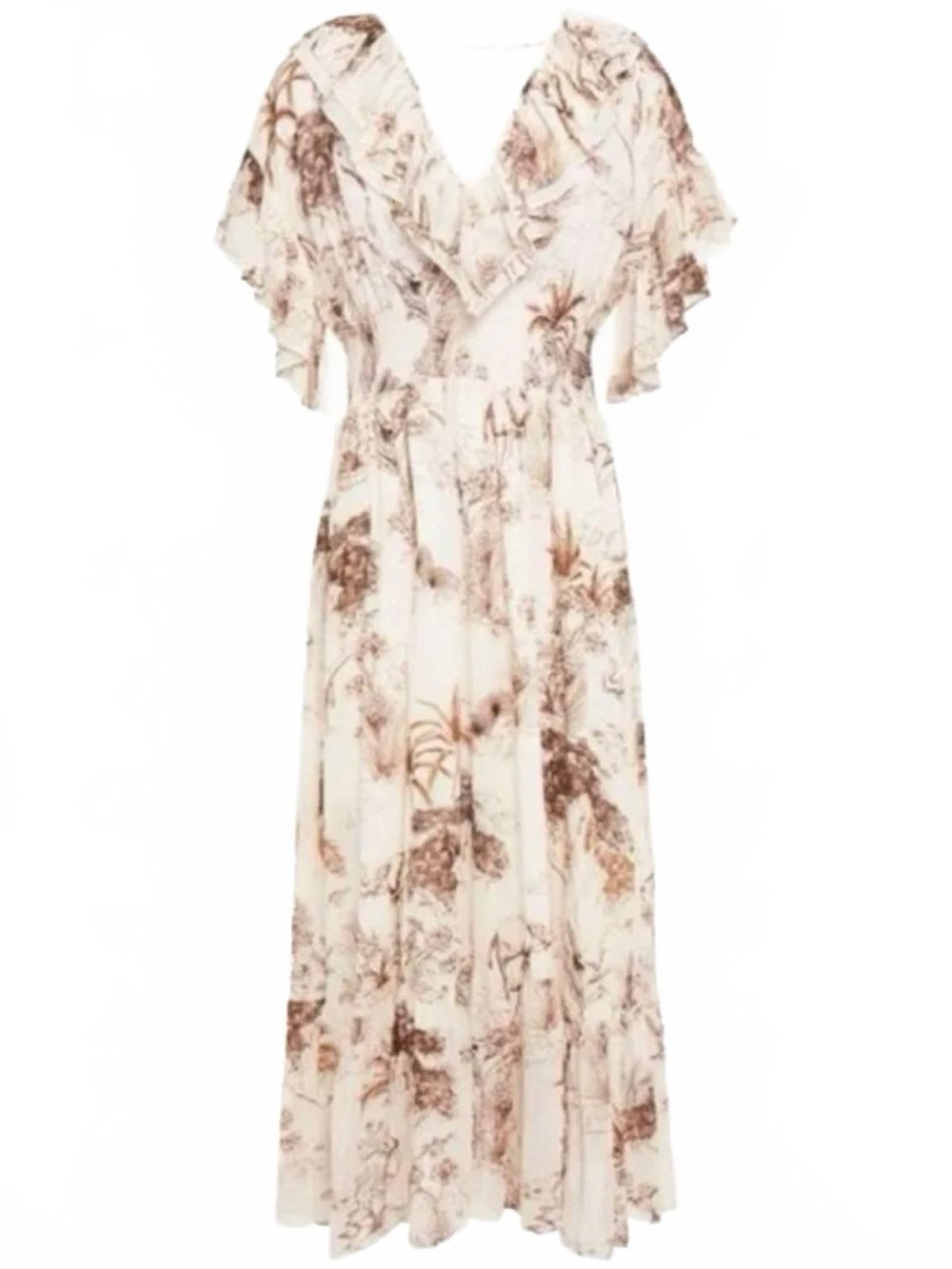 Sandro Marro Midi Ruffled Printed Gauze Dress